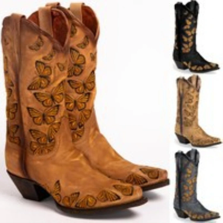 Title 2, Damenstiefel mit Schmetterlingsstickerei, stilv...