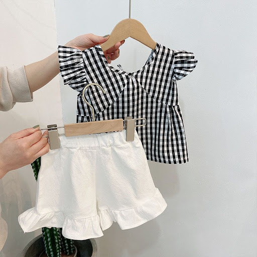 Title 6, Girls black and white plaid t-shirt set. A comf...