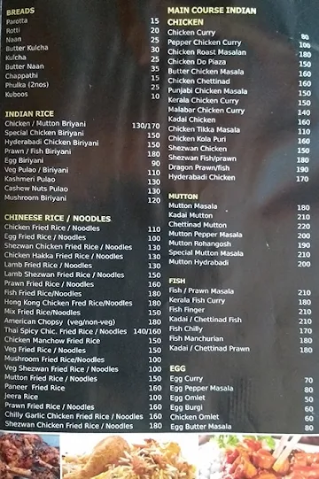 Royal Chef menu 