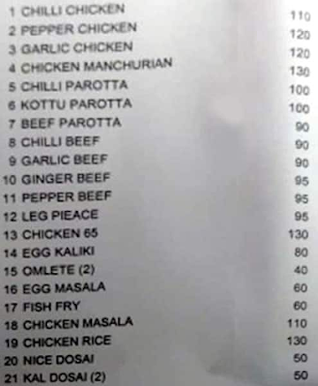 T.N Padiyan Hotel & Fast Food menu 