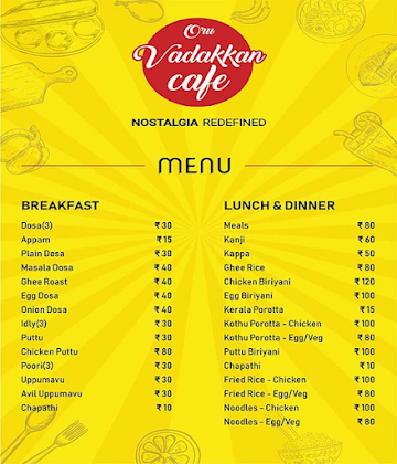 Oru Vadakkan Cafe menu 