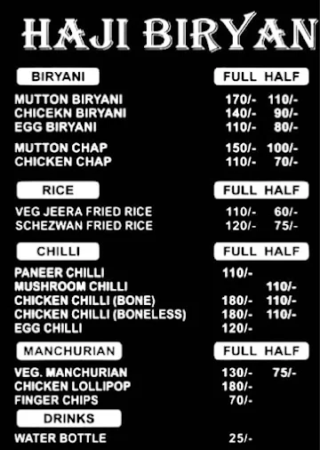 Haji Biryani House menu 