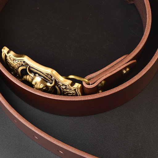 Title 5, Mens Copper Buckle Belt, Top Layer Cowhide, Pl...