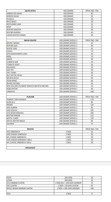 Vishnukrupa Hall menu 