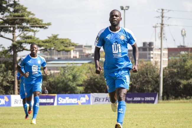 Midfielder Peter Opiyo celebrates after scoring against Ulinzi Stars