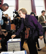 UPBEAT: Helen Zille casts her vote. 22/04/09.Pic. Nardus Engelbrecht. © Sapa.