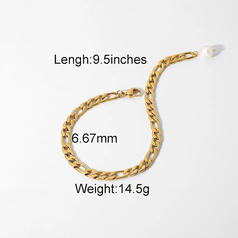 Pulseira feminina de pérolas de água doce, ouro 18K e aço inoxidável 316L. Sofisticação e elegância para um visual impecável.