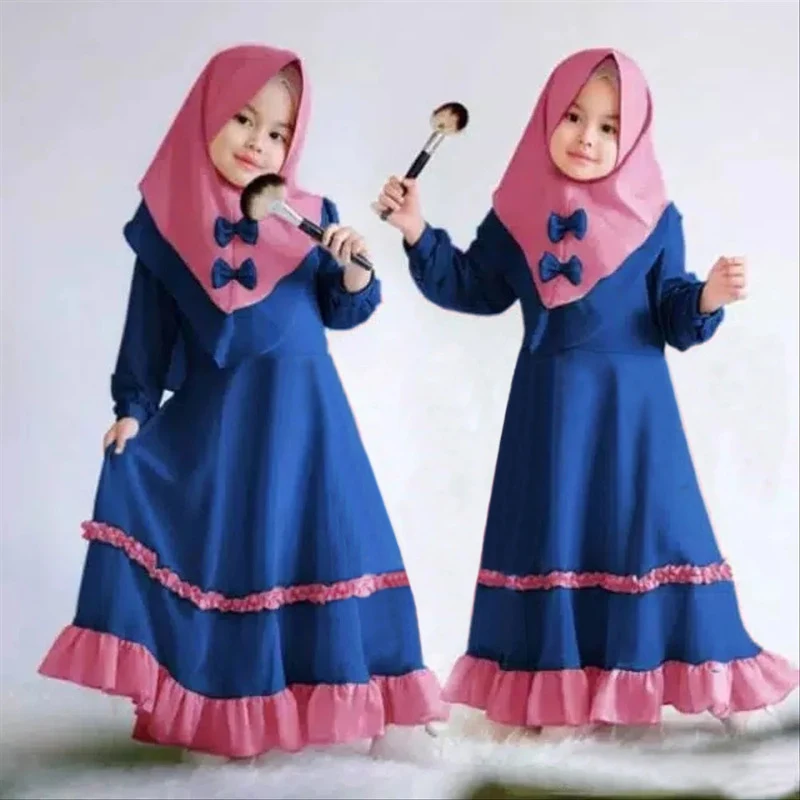 Robe longue à manches longues pour filles avec foulard. Parfait pour les occasions spéciales, confortable et élégante, un look complet pour votre enfant.