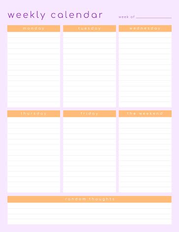 Weekly Calendar Thoughts - Weekly Planner template