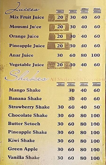 Sandeep Juice Corner menu 