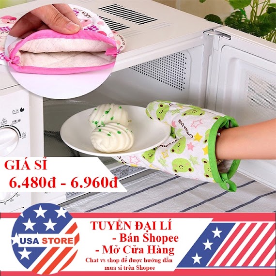 Găng Tay Vải Bưng Bê Đồ Vật Nóng - Bao Tay 2 Lớp Vải Bông Chống Nóng, Nhắc Nồi, Nướng Bánh (Tùy Chọn)