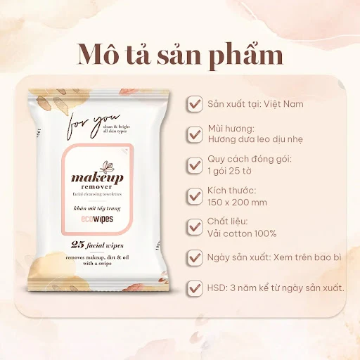 Khăn ướt tẩy trang Makeup Remover 25 tờ EcoWipes