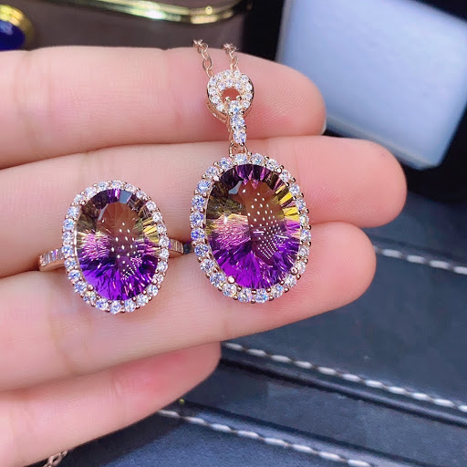 Title 2, Amethyst Ring Pendant Set with Millennium Cut C...