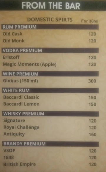 Tropicana Bar menu 