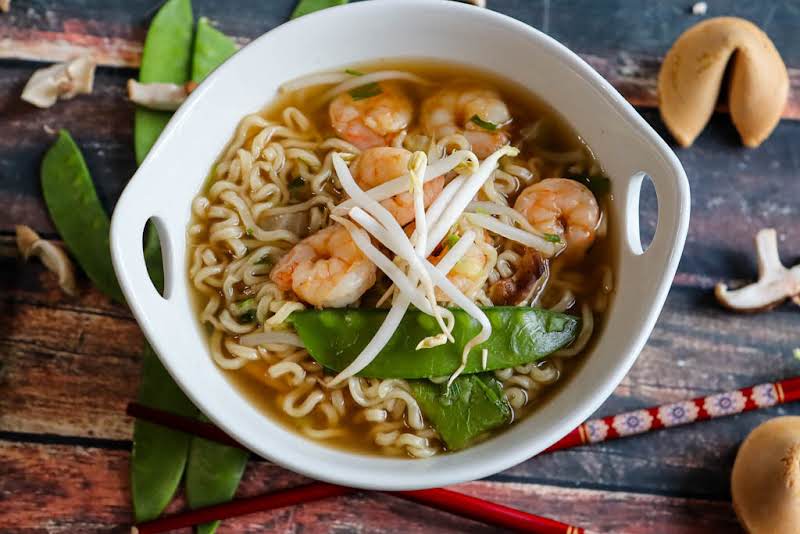 Textures Of The Shrimp Chinese Style Noodle Soup.