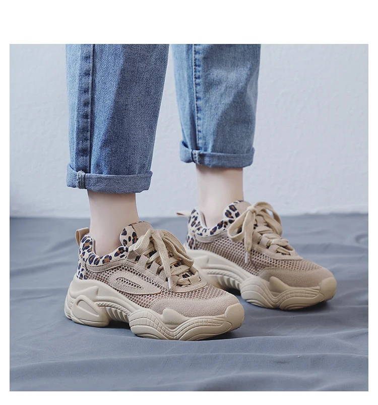 Sneakers casual platform con stampa leopardata in mesh traspirante – Comfort e stile per un look alla moda e fresco, perfette per l'estate