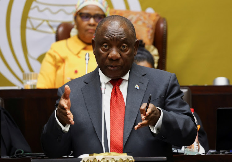 South African President Cyril Ramaphosa answers lawmaker's questions in parliament, including to what extent being part of the BRICS grouping has helped South Africa's economy, in Cape Town, South Africa, September 5, 2023.