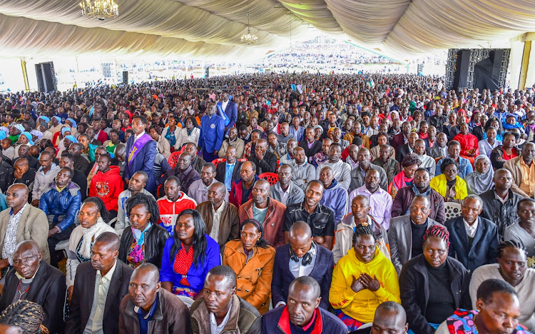 Congregants follow proceedings during the church service in Iten, Elgeyo Marakwet on January 14, 2024