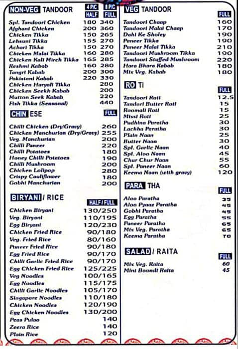 Fauji Dhaba Express menu 