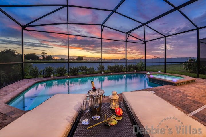 West-facing sunset views from this luxury vacation villa in Kissimmee