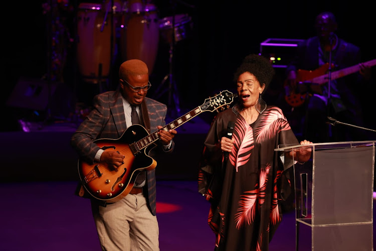 Billy Monama and Abigail Kubheka perform at the memorial service of popular musician Gloria Bosman held at Soweto Theatre, Jabulani, Soweto.