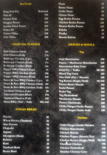 CB Cafe menu 