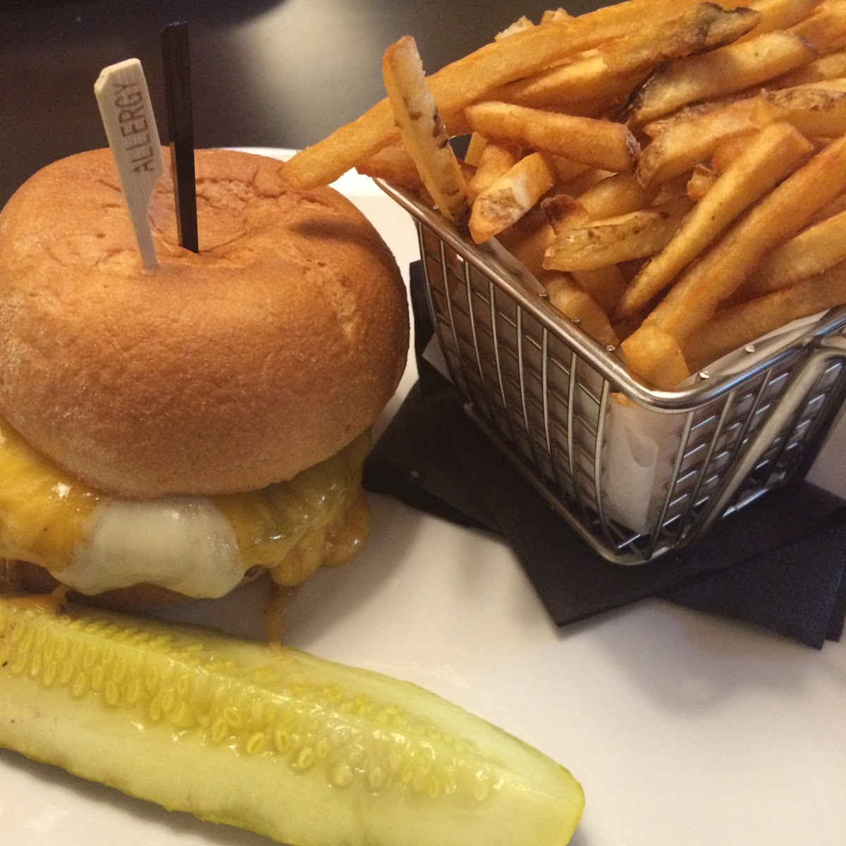 Wonderful gluten free cheeseburger with separately fried fries!!!