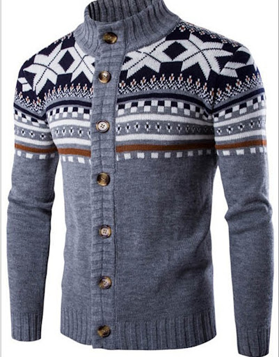 Title 4, Mens Contrast Jacquard Design Cardigan Sweater...