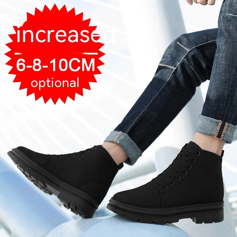 Sapatilhas de lona cano alto com elevação 8CM calçados casuais para homens ganhe altura e estilo com conforto no dia a dia