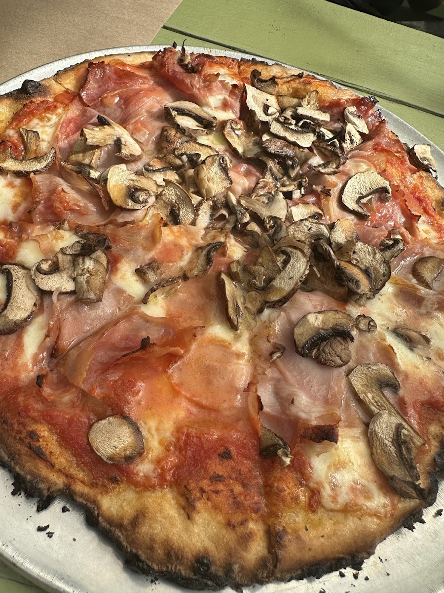 prosciutto & mushroom pizza