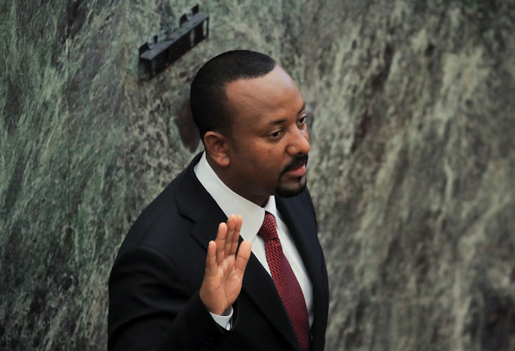 Ethiopia's Prime Minister Abiy Ahmed takes the oath of office in Addis Ababa, Ethiopia, October 4 2021. Picture: REUTERS/TIKSA NEGERI