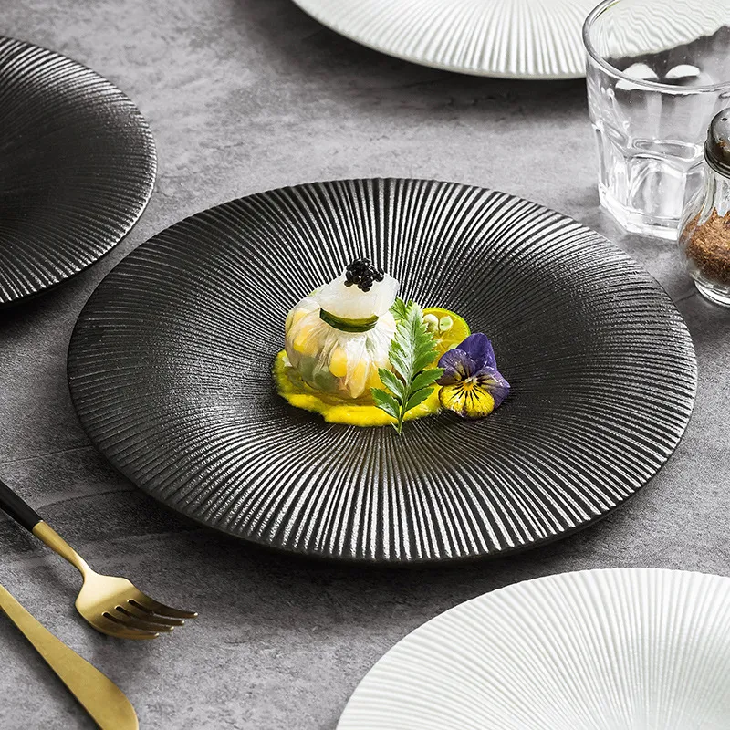 Assiette plate créative en porcelaine pour aliments occidentaux, assiette peu profonde, disque exquis pour dîner et repas.