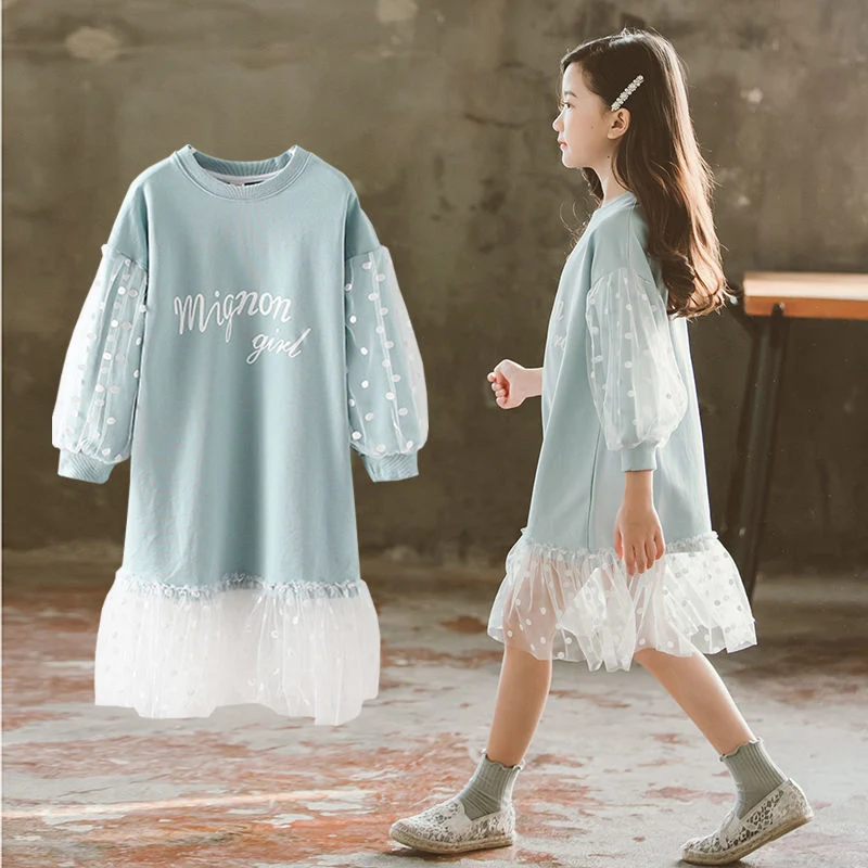Robe fille printemps et automne style collège pour grandes enfants. Idéale pour un look confortable et tendance, parfaite pour l'école ou les sorties.