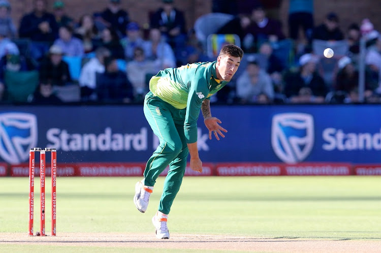 Duanne Olivier of South Africa during the 1st Momentum One Day International between South Africa and Pakistan at St Georges Park on January 19, 2019 in Port Elizabeth, South Africa.