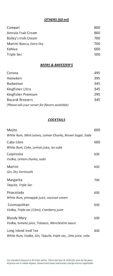 Equinox Bar - Double Tree By Hilton menu 