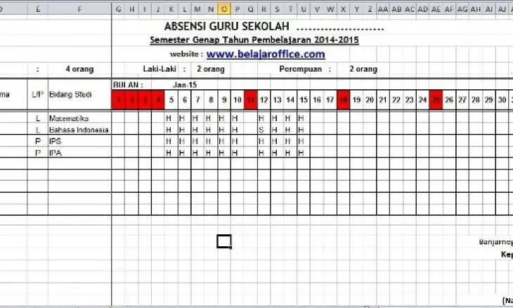 Format Daftar Hadir Guru 2022