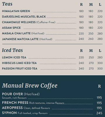 Third Wave Coffee menu 