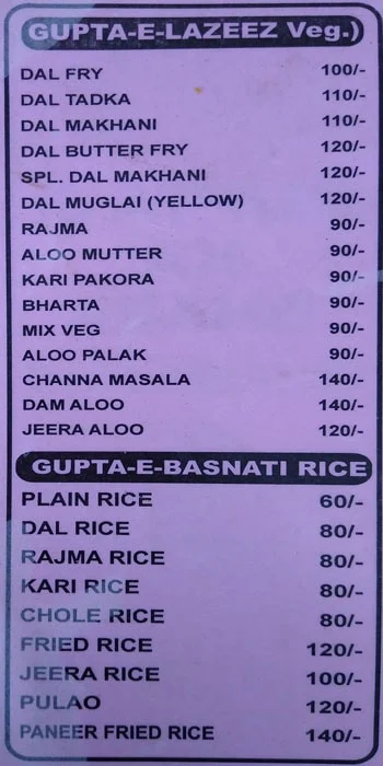 Gupta Ji Ka Dhaba menu 