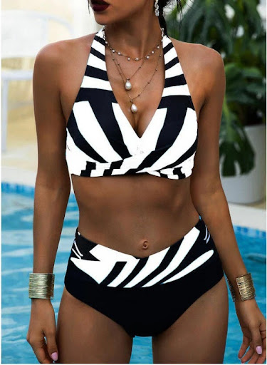 Title 6, New Color Matching Lace-up Halterneck Bikini Ch...