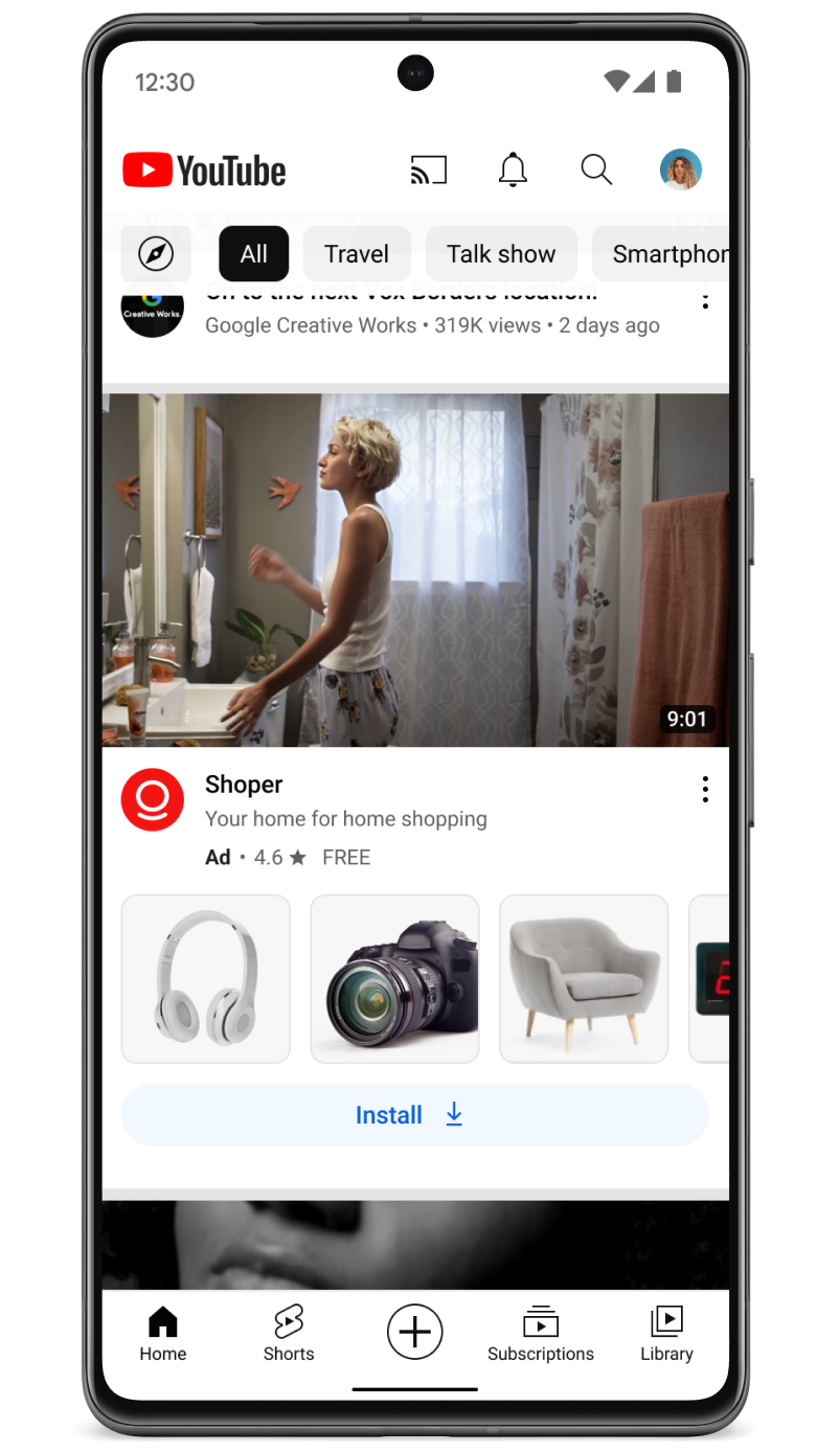 Product feed in YouTube Shorts