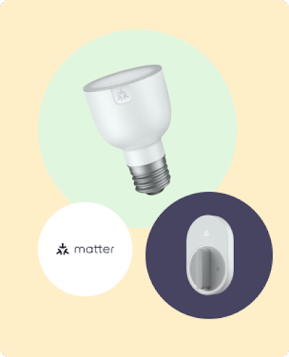 Smart-Home-Geräte mit einem Matter-Logo.