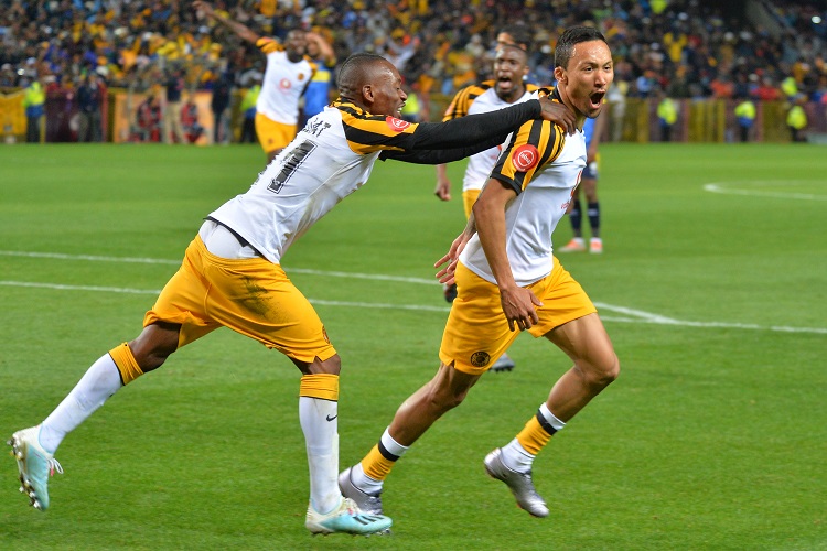 Kearyn Baccus of Kaizer Chiefs celebrates his goal against Cape Town City with Khama Billiat on August 27, 2019.