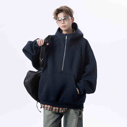 Title 4, Felpa cropped da uomo con mezza zip casual, gia...
