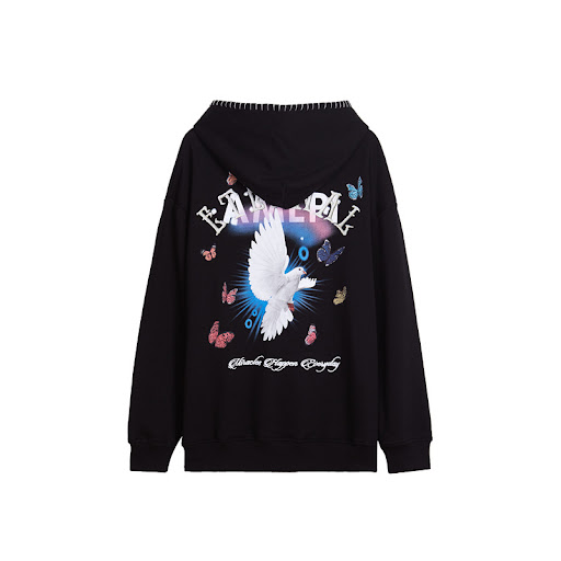 Title 1, Black pullover loose long sleeve hooded sweatshirt