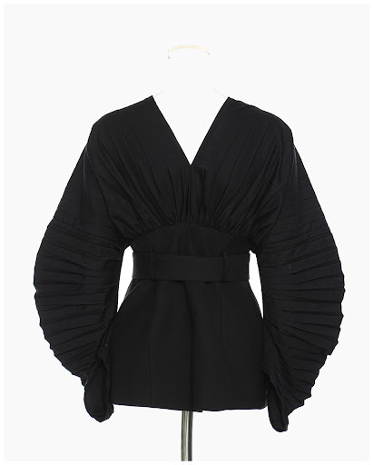 Title 2, V-neck Heavy Industry Pleated Sleeve Top Waist ...