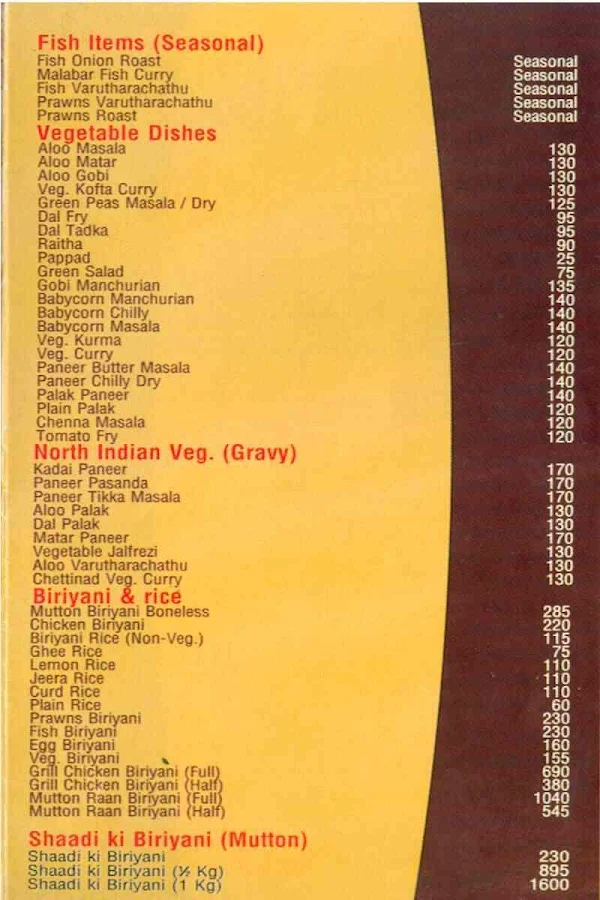 Empire Restaurant menu 