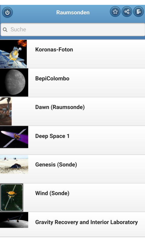 Android application Space probes screenshort