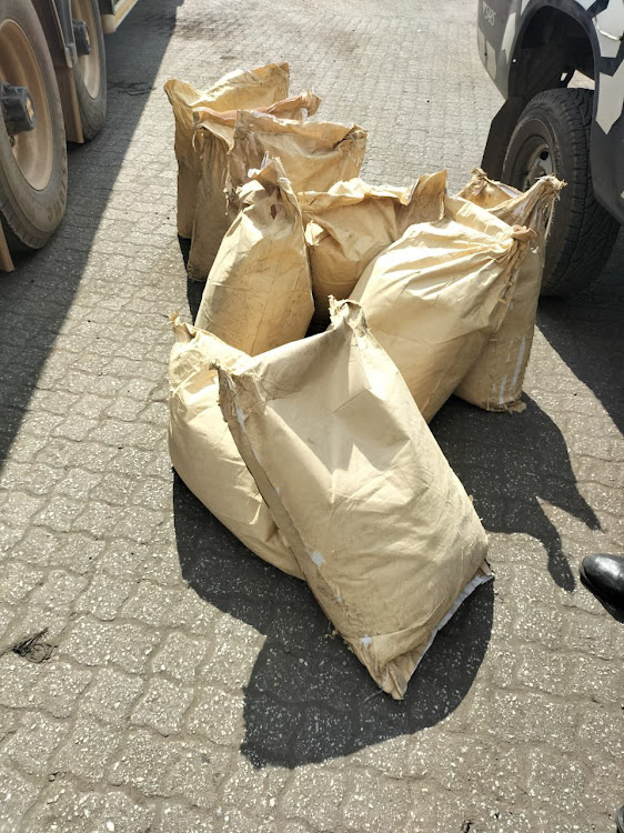 Police seized these bags of cocaine from a truck at Lebombo border post on Saturday morning after the driver escaped.