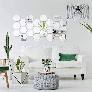 Set 10 oglinzi hexagon decorative, latura 13 cm, diametru 26 cm