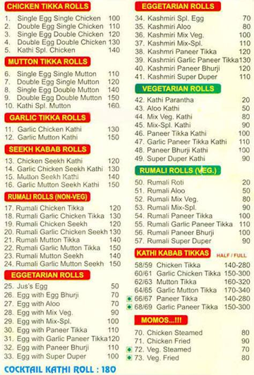 Farhan Kathi Roll menu 